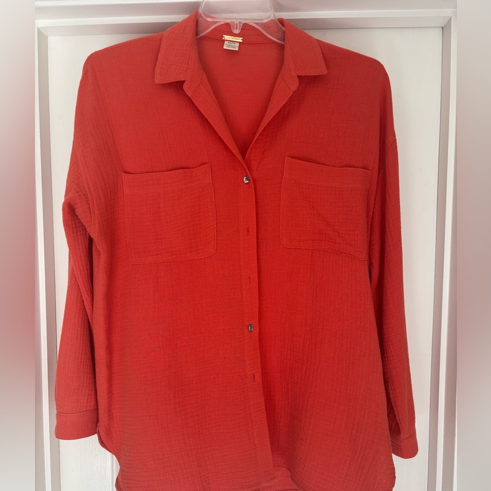 Women's Orange Button-Up Top